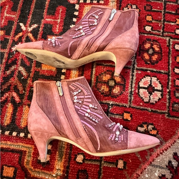 Sam Edelman Beaded Kami Pink Kitten Heel Boots - Picture 4 of 7